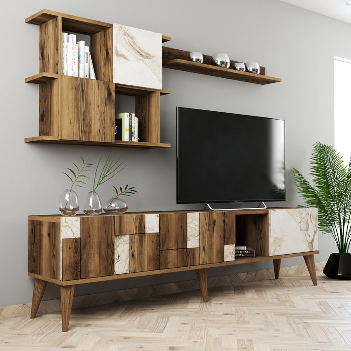 Hanah Home Mueble de TV Madrid - Blanco y nogal Hanah Home Mueble de TV Madrid - Blanco y nogal